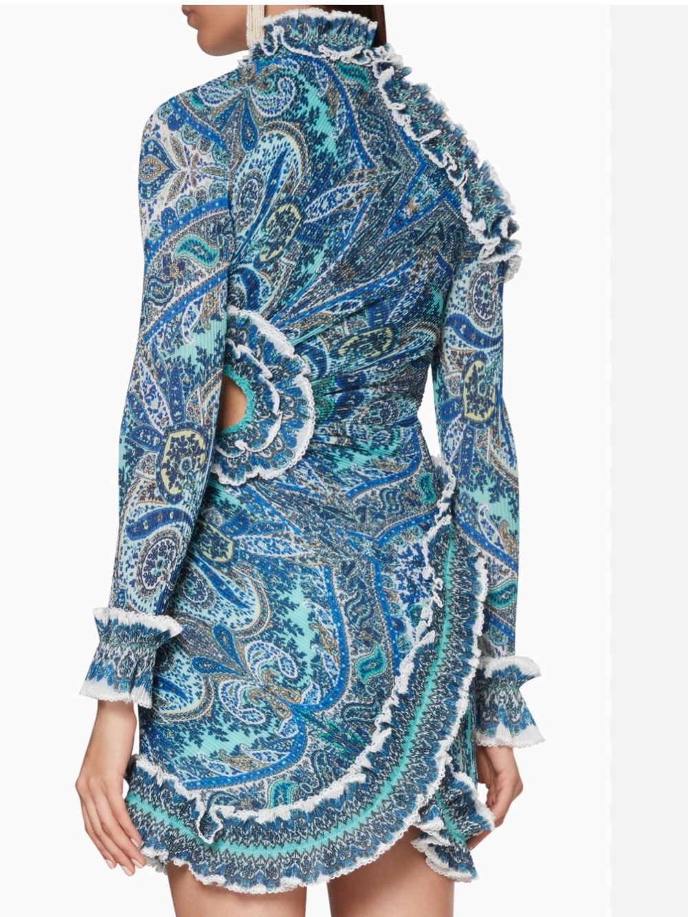 Zimmerman Blue Paisley Cold-Shoulder Ruffle Mini Dress - Picture 14 of 17
